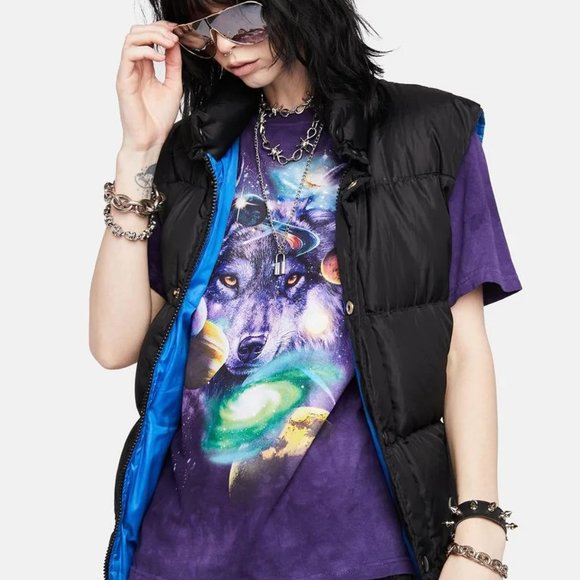 Wolf Of The Cosmos Space Galaxy Stars Moon Wolves Purple Mountain T-Shirt S-2X - Picture 3 of 5